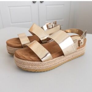 Womens Espadrille Sandals Size 7.5 Gold Metallic Platform Boho Beach Resort